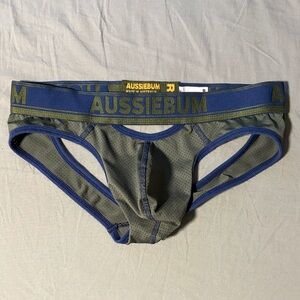 Aussiebum Men's Olive Jockstrap with Blue Trim